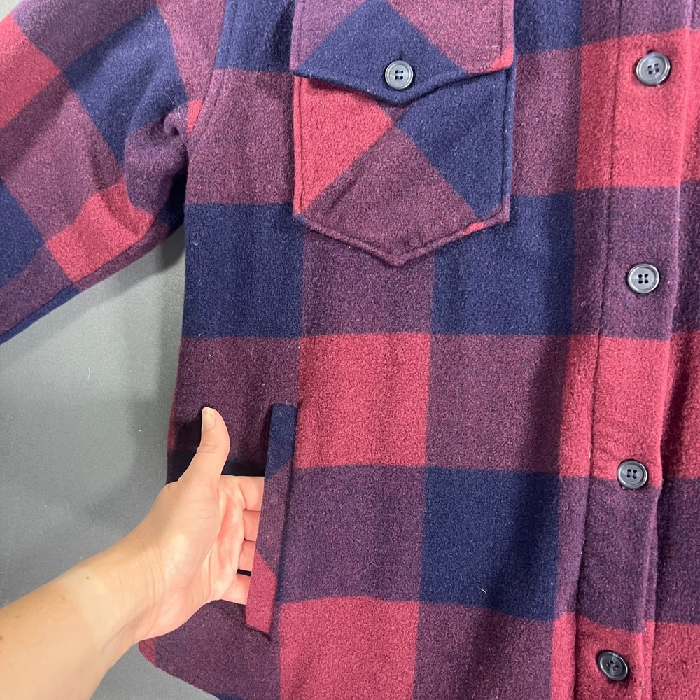 Woolx Sawyer Merino Wool Plaid Shirt Jacket Shacket Red Navy Blue Womens XL - Picture 4 of 7